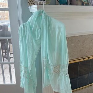 Chic Mint Green Lace and Cotton Large Wrap